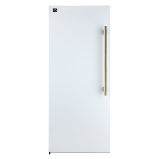 Forno Maderno 28-Inch Convertible Upright Freezer/Refrigerator in White with Antique Brass Handle, 13.6 cu.ft., Left Swing